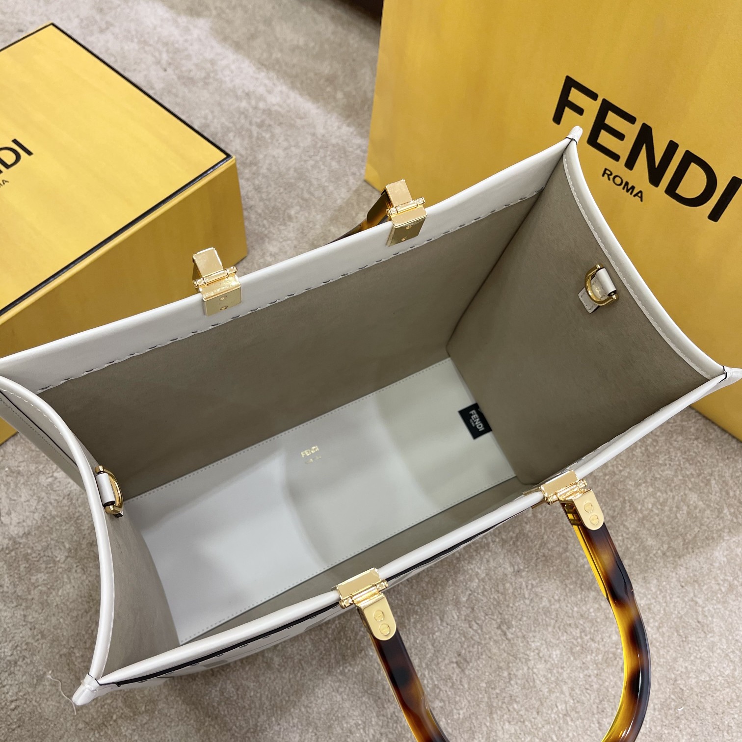 Fendi Medium Sunshine Shopper White Leather Bag 